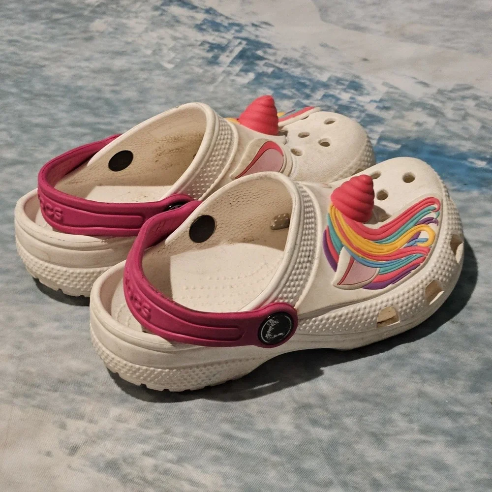 Crocs Unicorn Clogs Girls Toddler Size C10 White Pink Rainbow Shoes